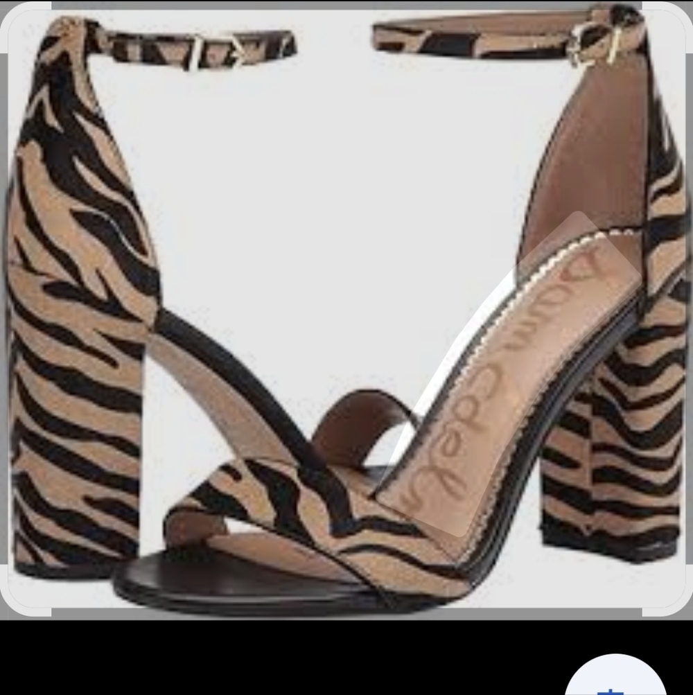 Sam Edelman Calf Hair Animal Print Black Tan Block 4" Heel Sandals Sz 7.5